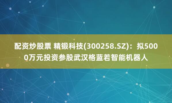 配资炒股票 精锻科技(300258.SZ)：拟5000万元投资参股武汉格蓝若智能机器人