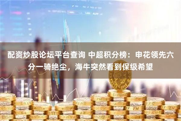 配资炒股论坛平台查询 中超积分榜：申花领先六分一骑绝尘，海牛突然看到保级希望
